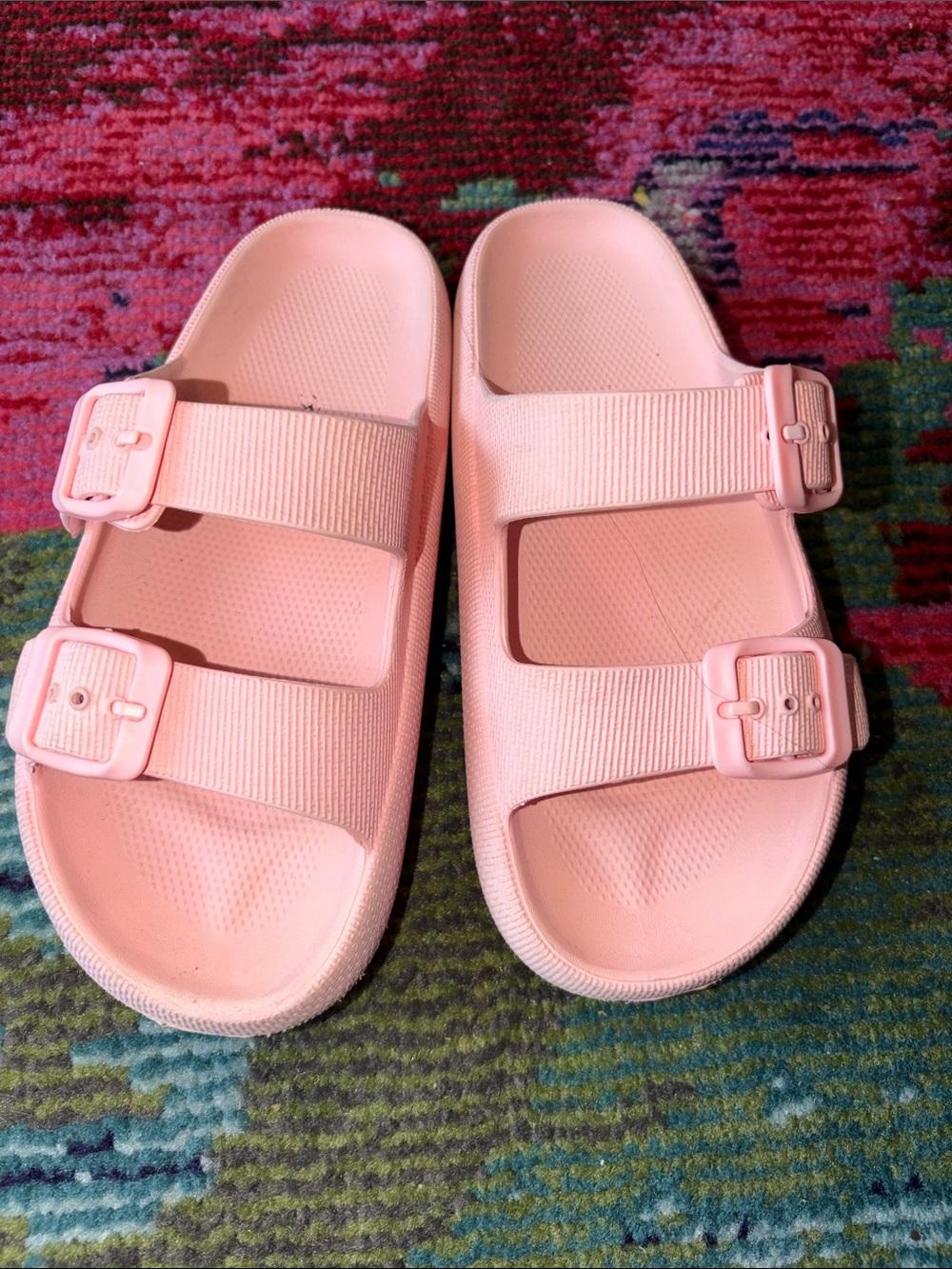 Kids Pink Double-Strap Slide Sandals